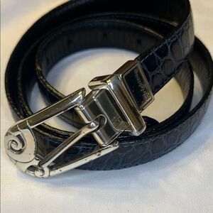 Brighton Black Croc-Embossed Belt with Silver Buckle Size Medium